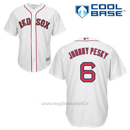 Maglia Baseball Uomo Boston Red Sox 6 Johnny Pesky Bianco 1ªCool Base